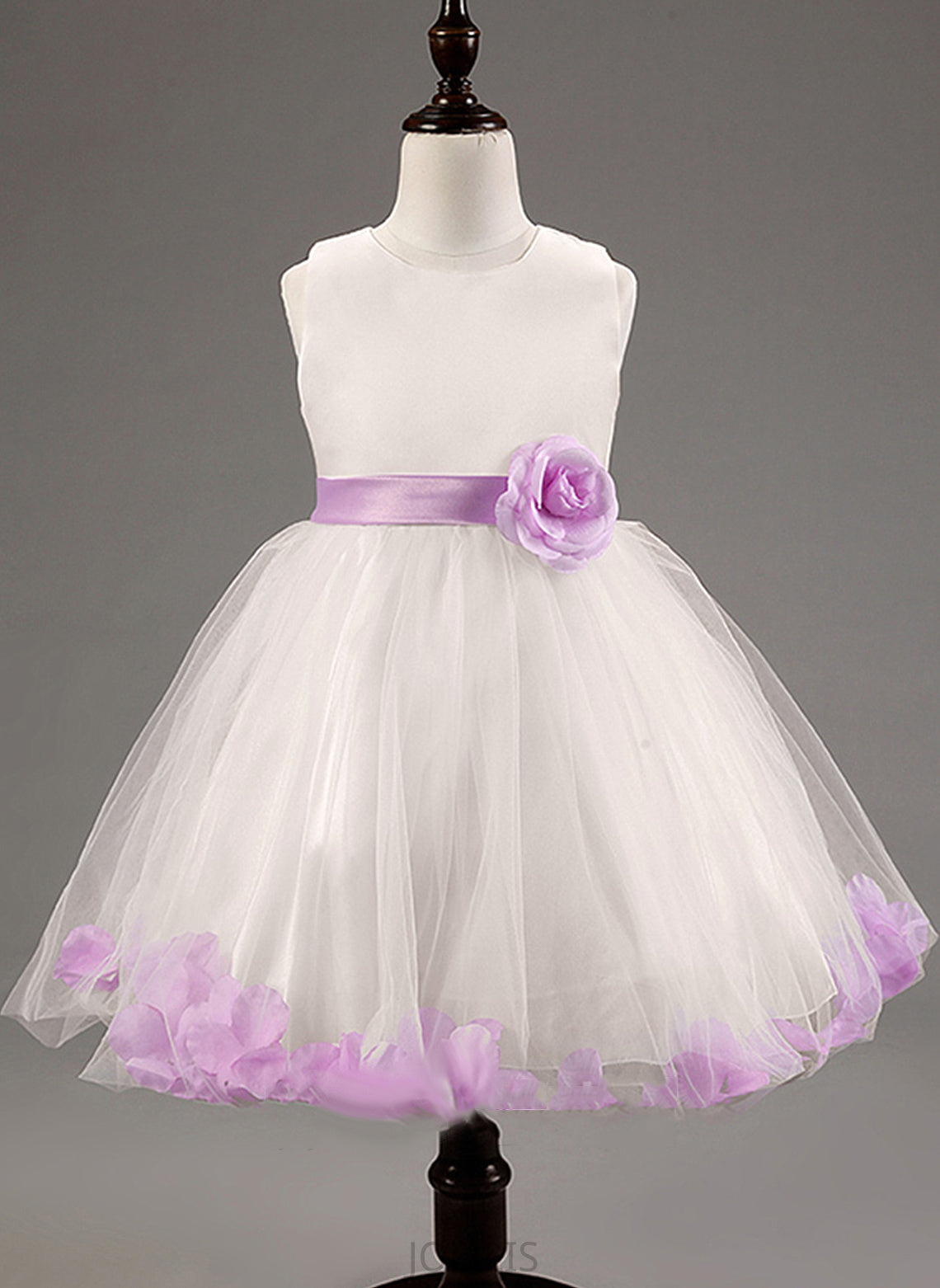 Flower Girl Dresses Knee-length Kit Flower(s)/Bow(s) Flower Scoop Blends Ball Gown Dress - Neck With Sleeveless Cotton Girl