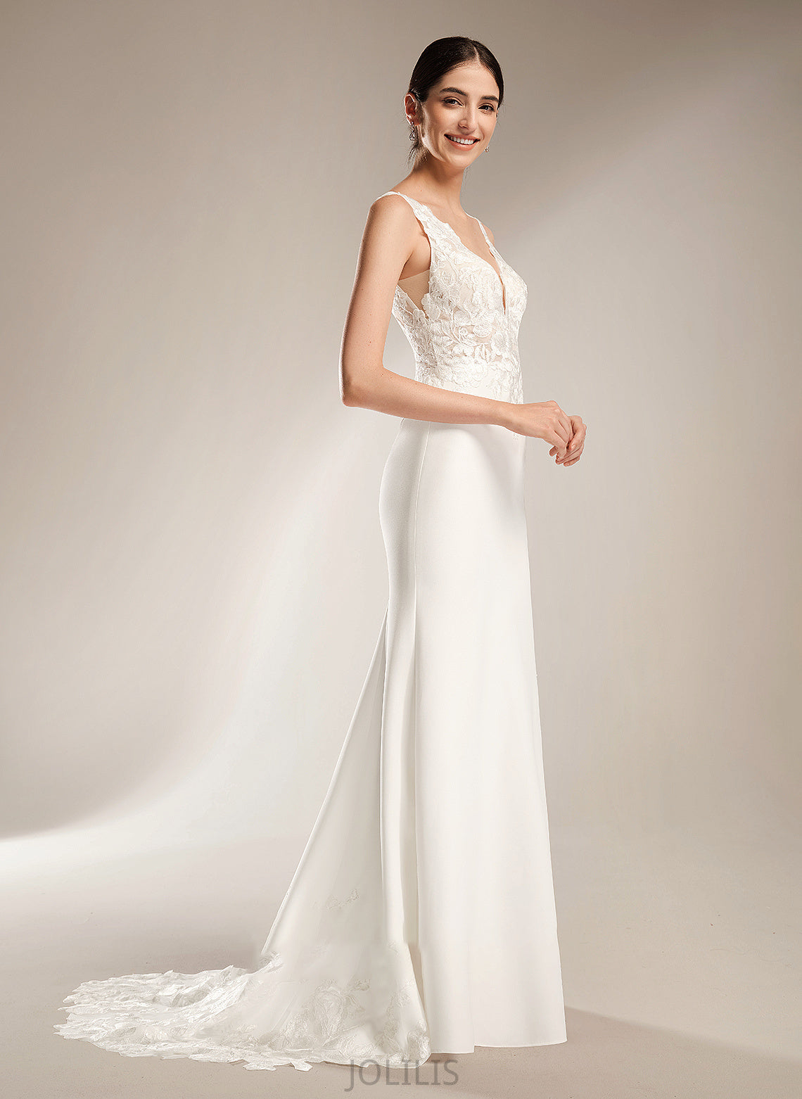 Wedding Dresses Train Emily With Sheath/Column Sequins V-neck Court Dress Wedding