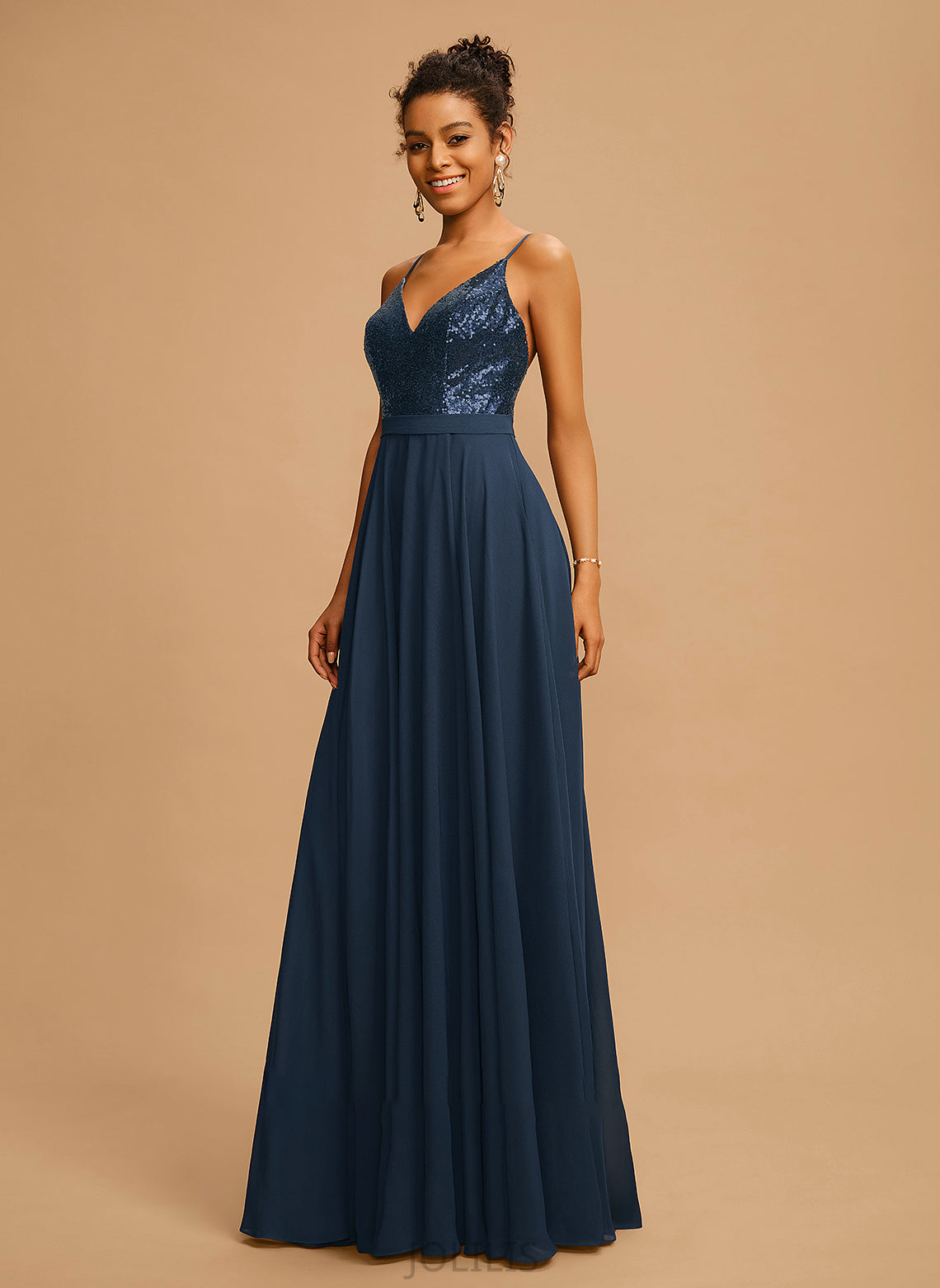 Sequins Chiffon Prom Dresses With Avery V-neck Floor-Length A-Line