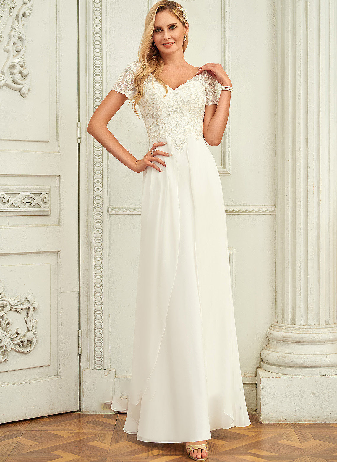 Lace With Wedding V-neck Vera Dress Chiffon Floor-Length Lace Wedding Dresses A-Line