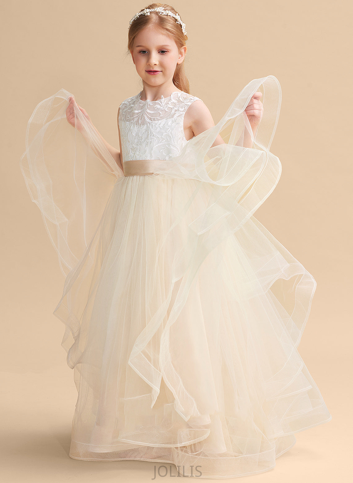 Scoop Neck Dress Floor-length Sleeveless Girl Ball-Gown/Princess Tulle/Lace Flower - Ayanna Flower Girl Dresses