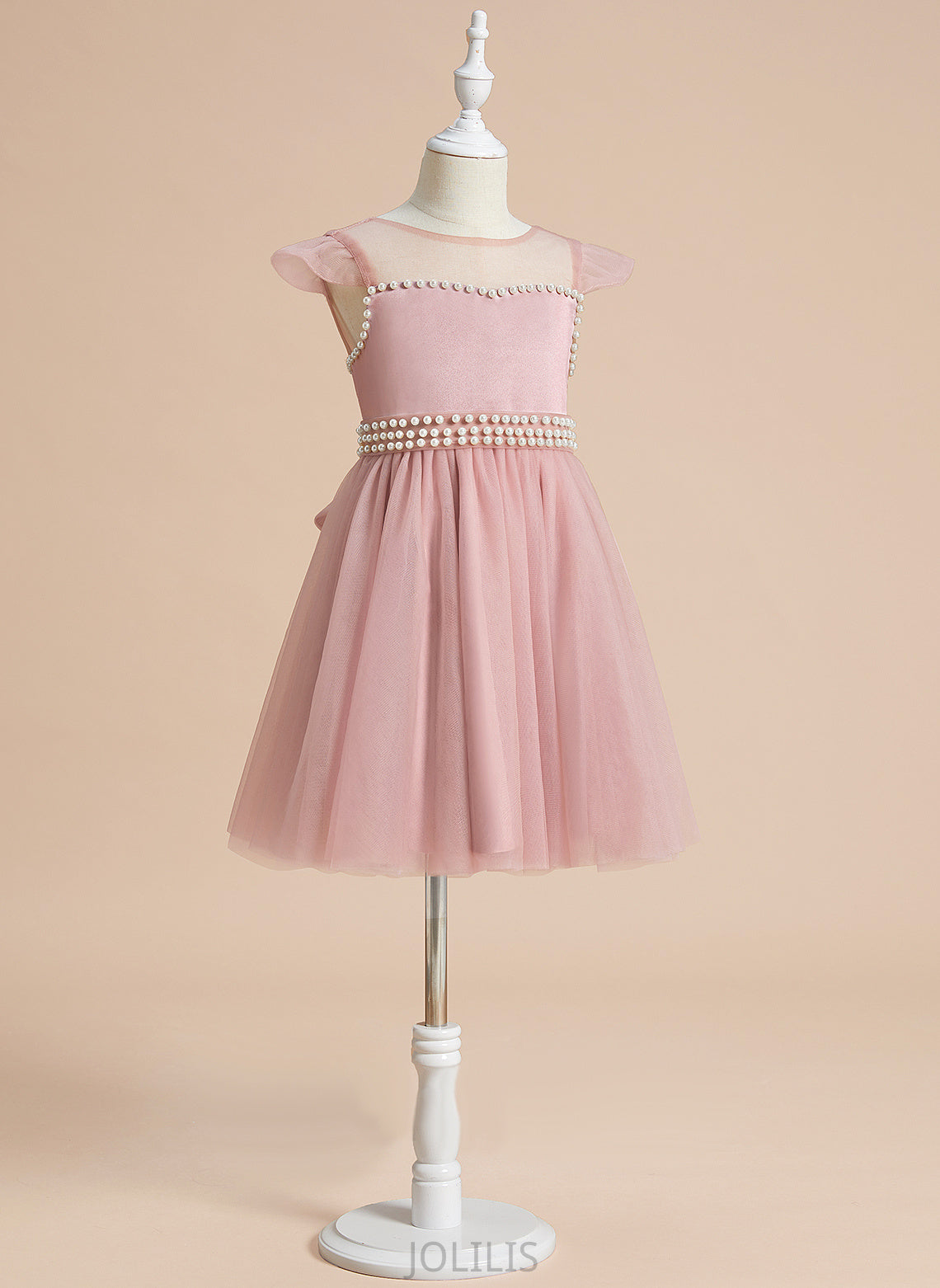 Girl Knee-length Flower Girl Dresses Dress Flower Beading/Bow(s) Neck With Shea A-Line Satin/Tulle - Scoop Sleeveless