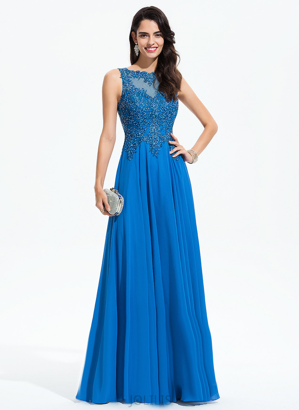 Floor-Length Scoop With Sequins Mandy A-Line Chiffon Prom Dresses Beading