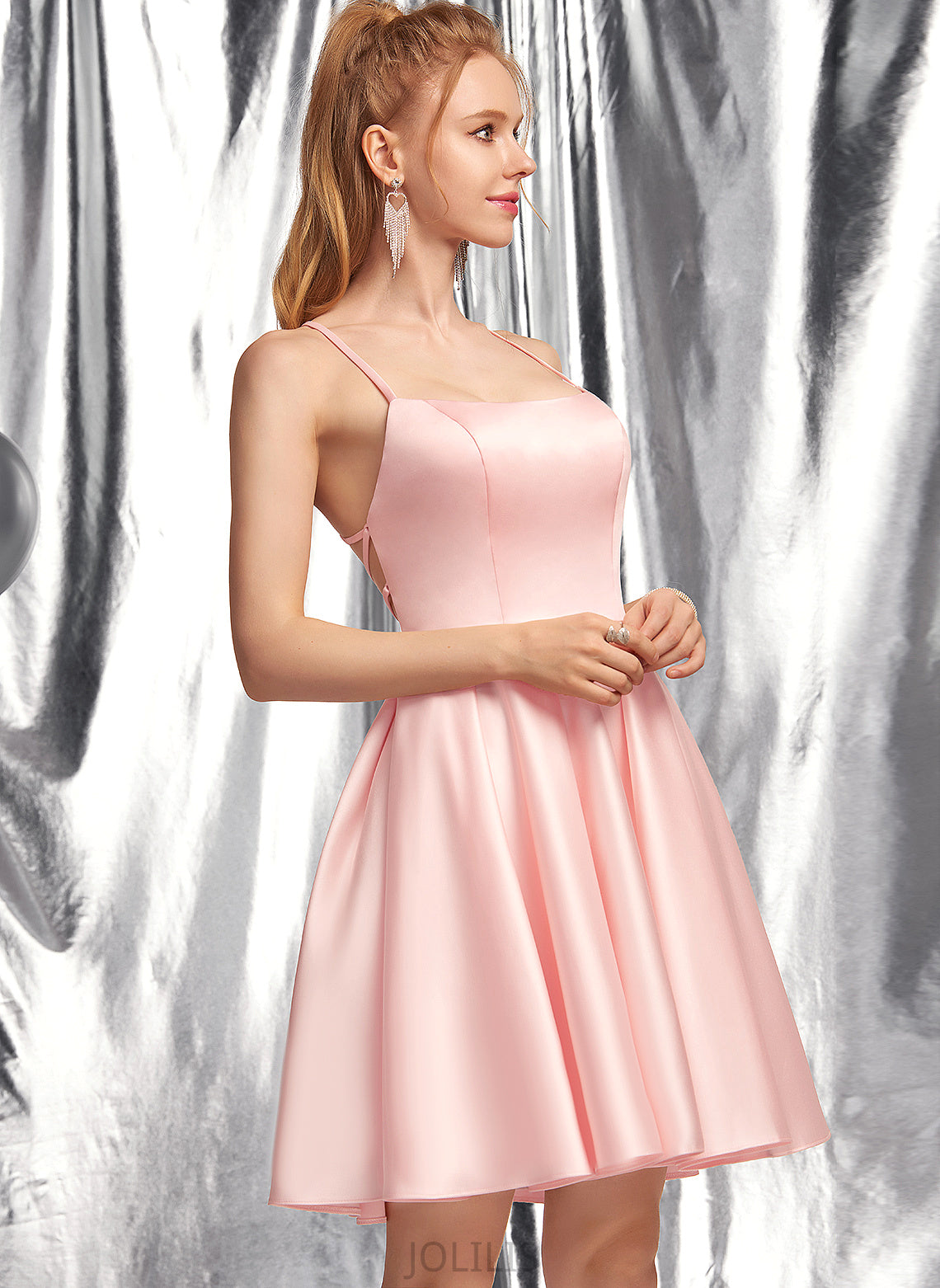 A-Line April Short/Mini Square Satin Prom Dresses