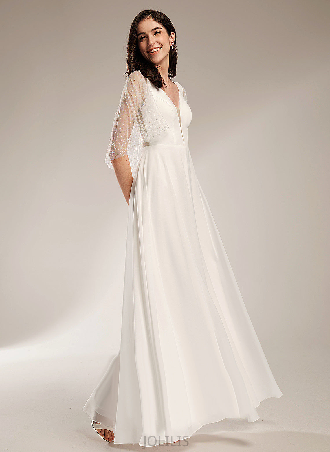 Beading With Wedding Dresses Alula Dress Chiffon V-neck Floor-Length A-Line Wedding