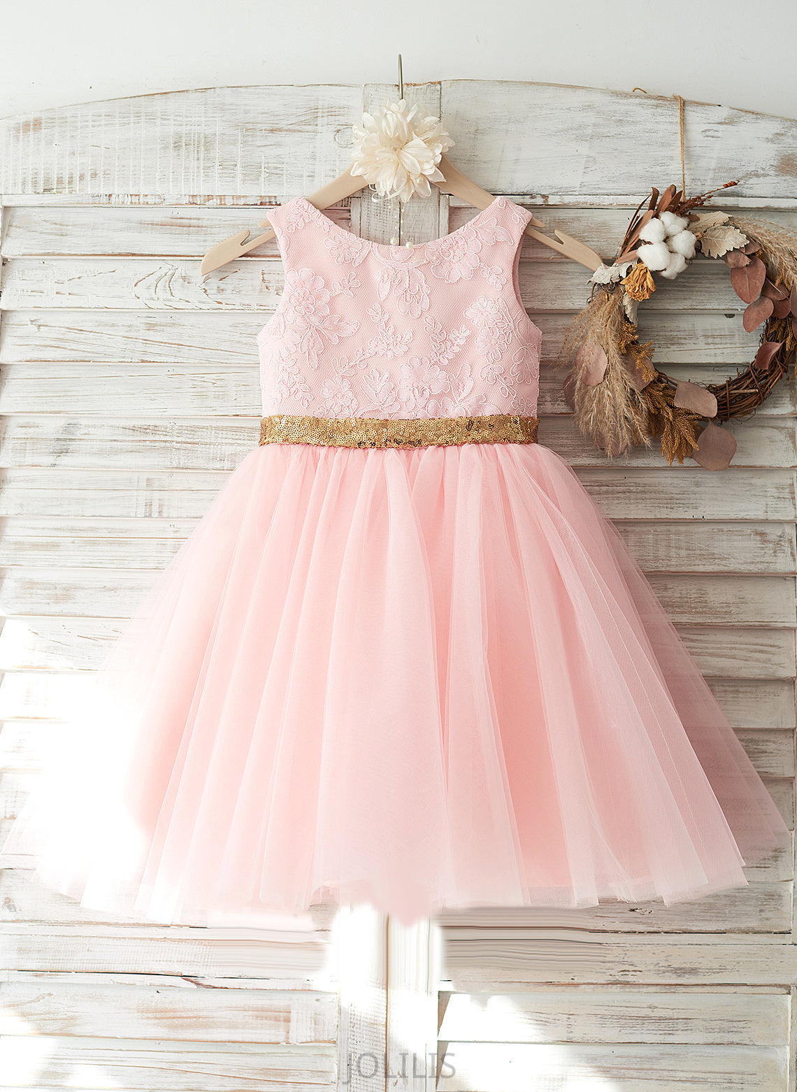 Flower Tulle/Lace/Sequined Knee-length Bow(s)/V - Girl A-Line Flower Girl Dresses Back Dress Patti Neck Sleeveless With Scoop