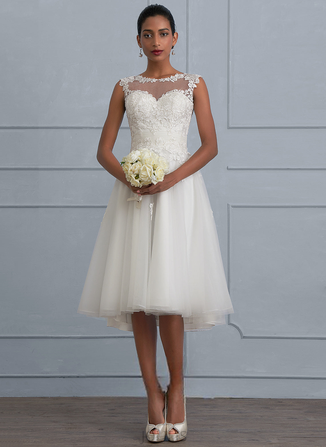 Asymmetrical Ruffle A-Line Illusion Lace Tulle Mariela Dress With Wedding Wedding Dresses