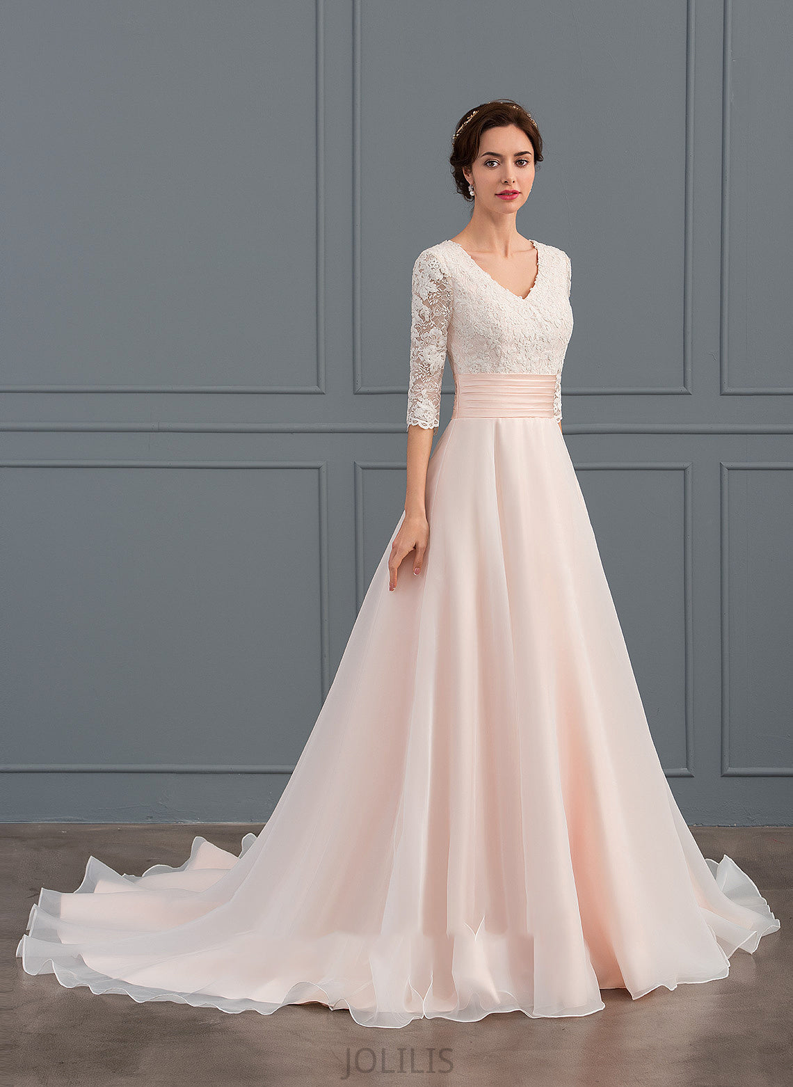 Ruffle Wedding Dresses Organza Rosemary Ball-Gown/Princess With Wedding Dress Court V-neck Train