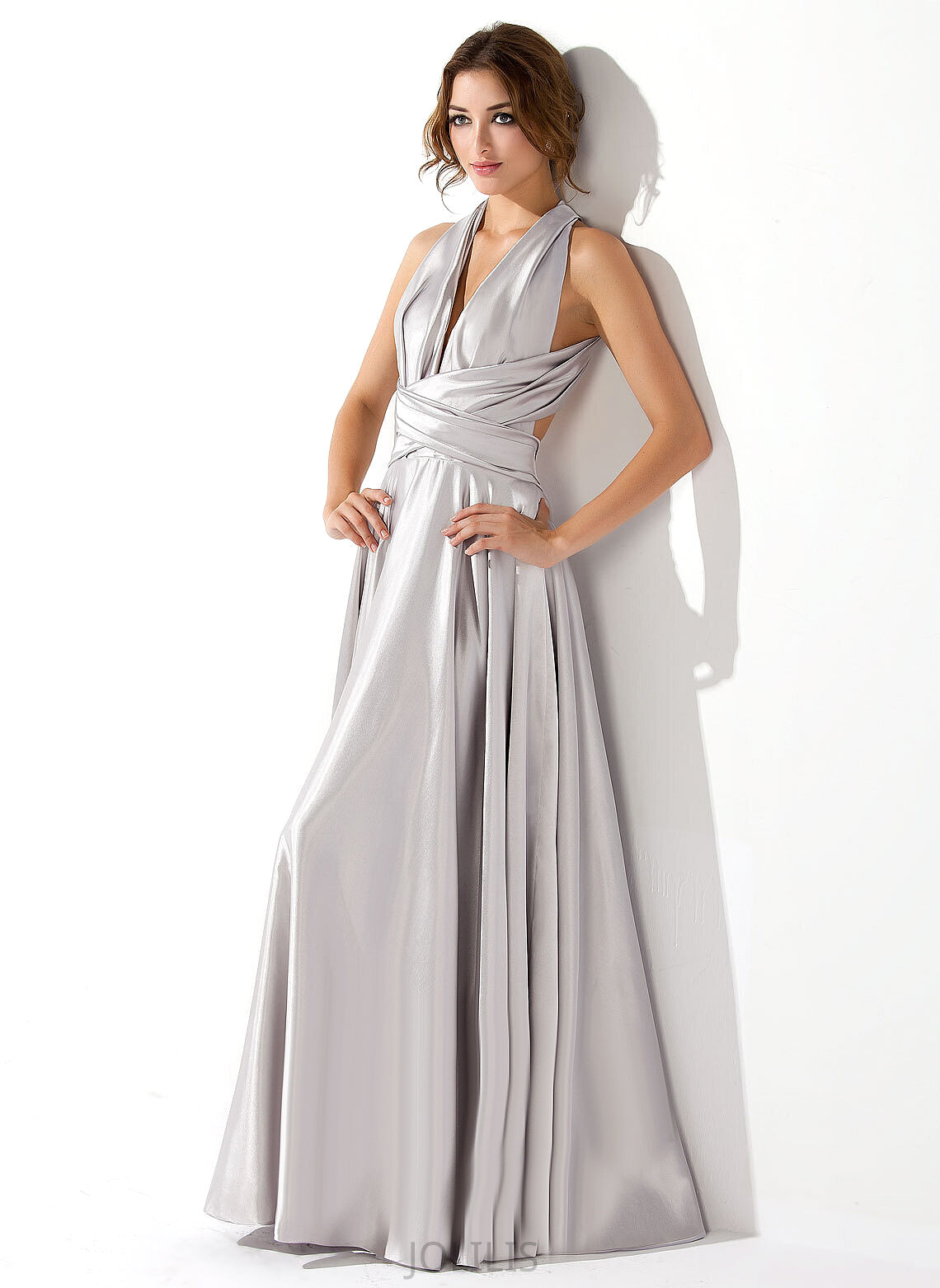 With Nia Prom Dresses A-Line Charmeuse Pleated V-neck Floor-Length