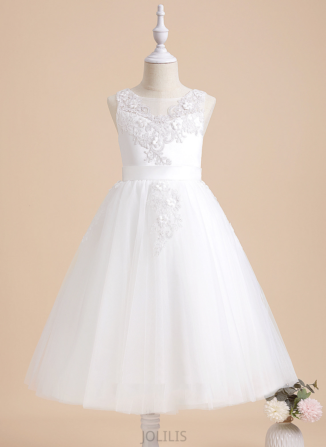 '- Flower Girl Dresses Sleeveless With Rhoda Girl Tea-length Tulle/Lace Dress Neck Flower A-Line Beading/Flower(s) Scoop