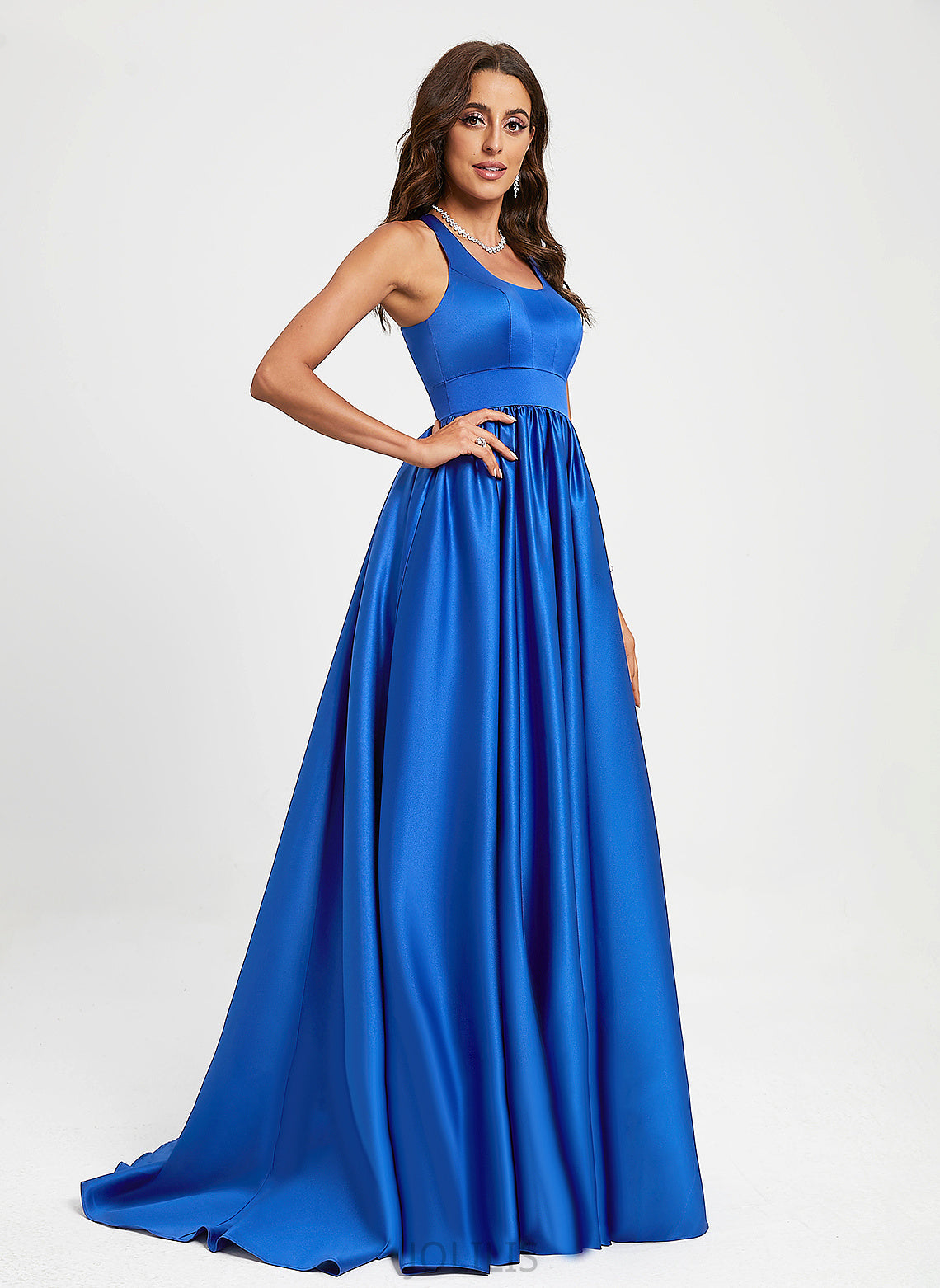 Train A-Line Lizeth Sweep Prom Dresses Satin Scoop