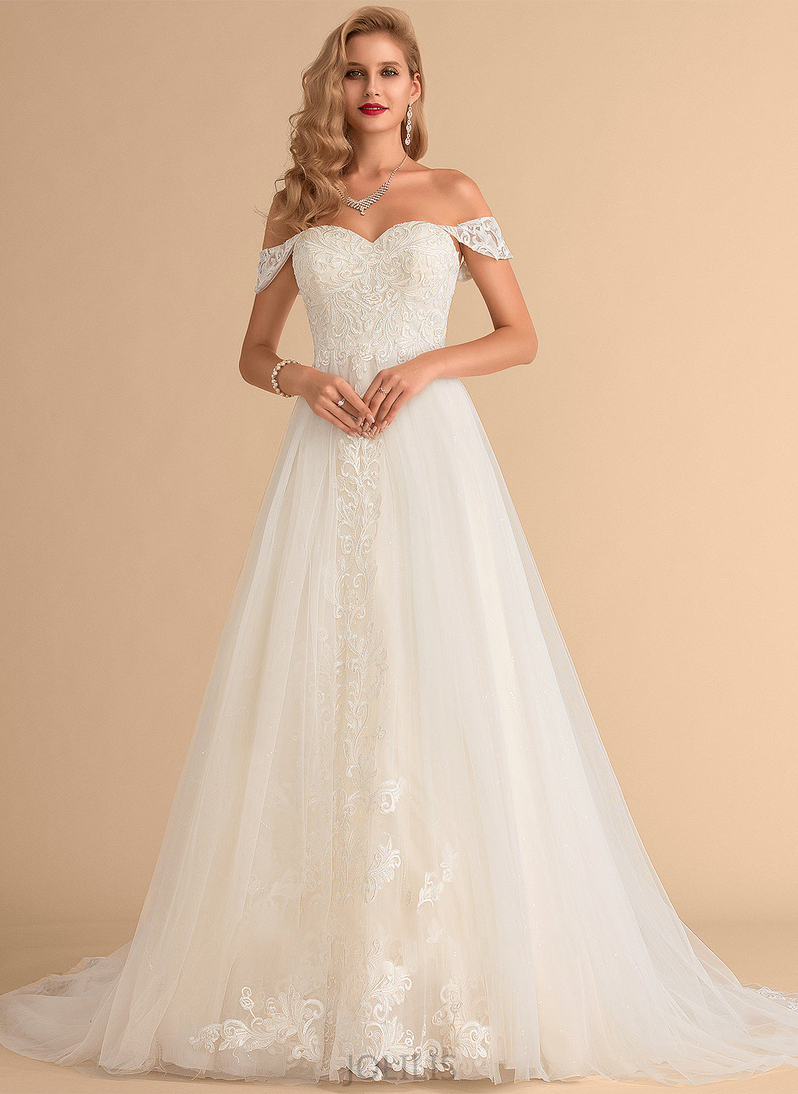 Ball-Gown/Princess Tulle Chapel Dress Sequins Train With Wedding Dresses Wedding Lace Annabel