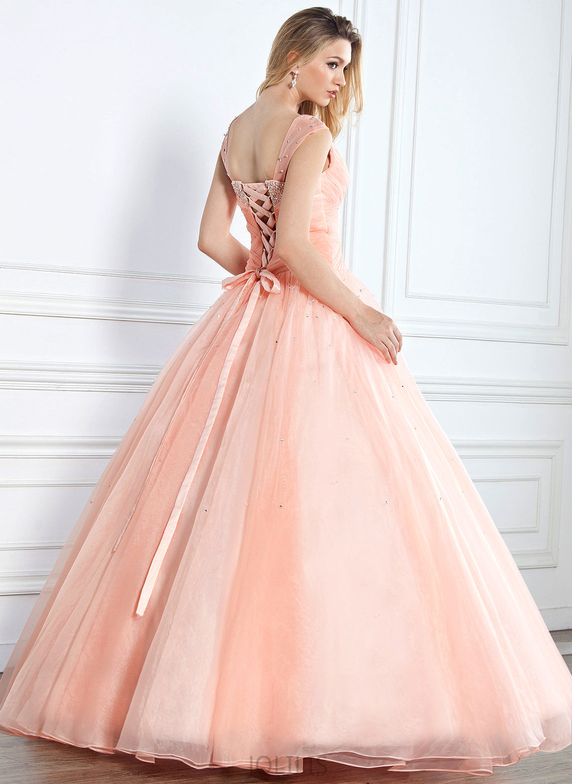 Floor-Length Prom Dresses With Beading V-neck Ball-Gown/Princess Ruffle Akira Sequins Organza