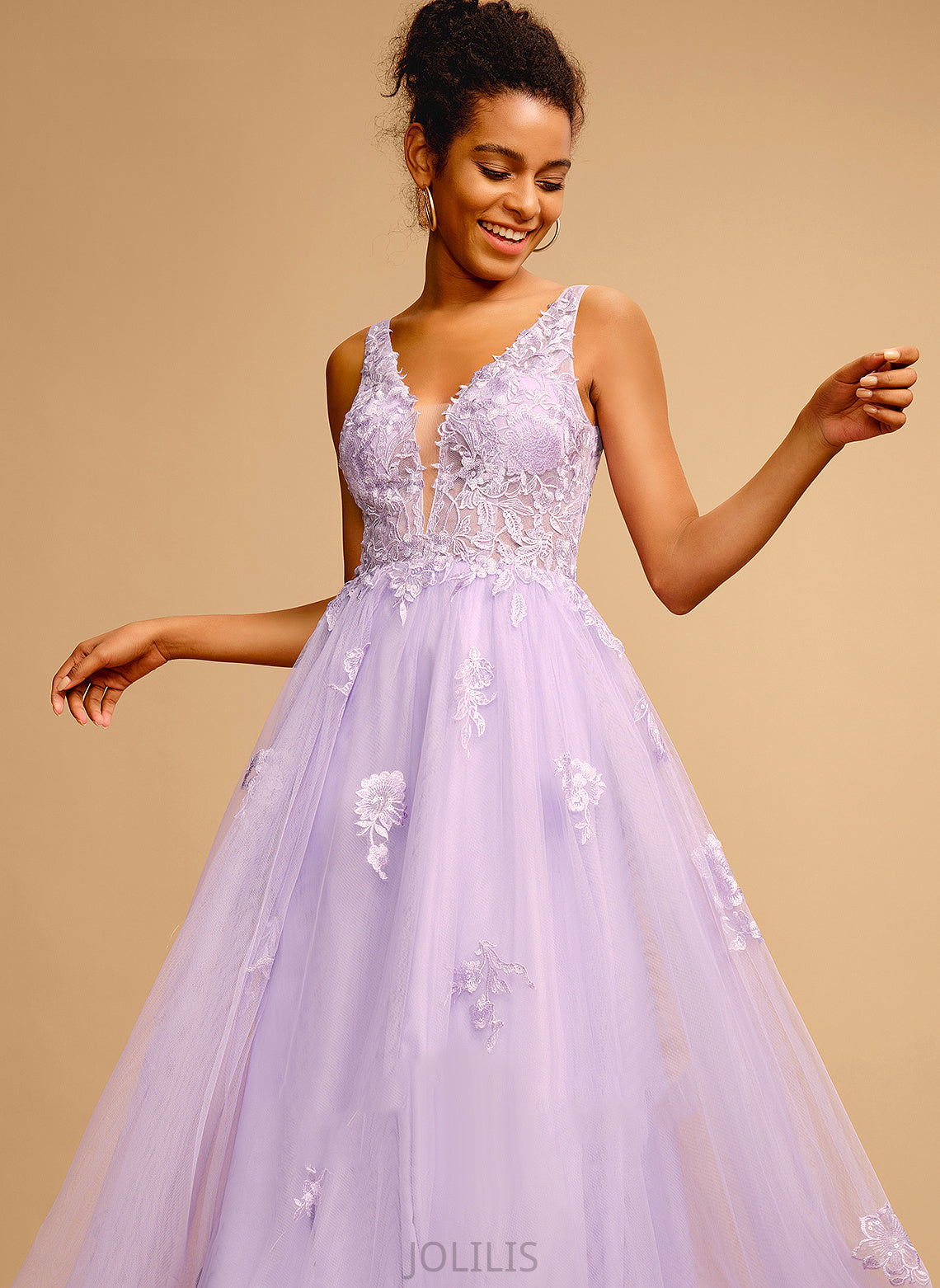 Prom Dresses Krystal Lace Tulle Ball-Gown/Princess Floor-Length V-neck