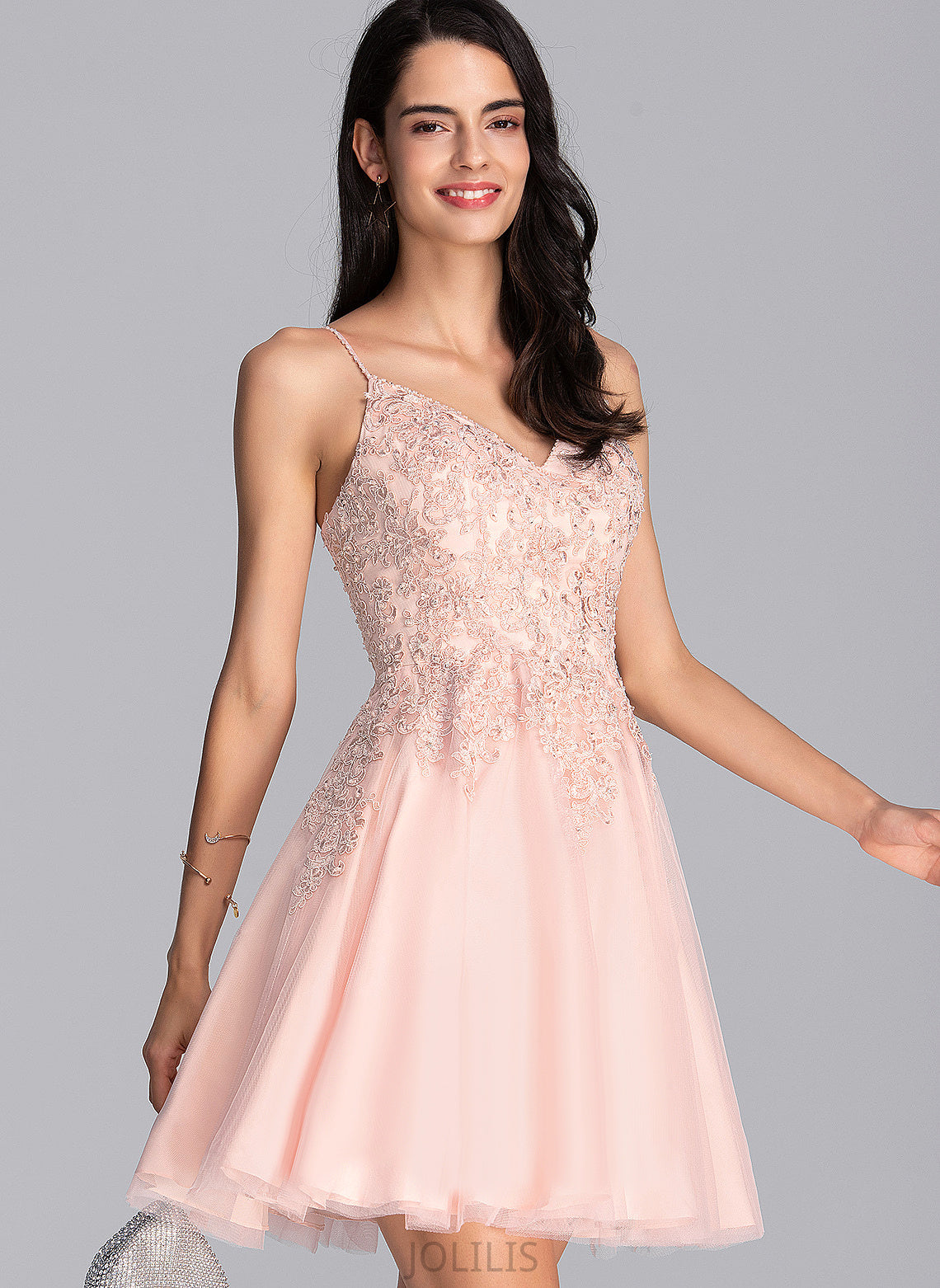 Undine Prom Dresses Short/Mini Tulle A-Line V-neck With Beading