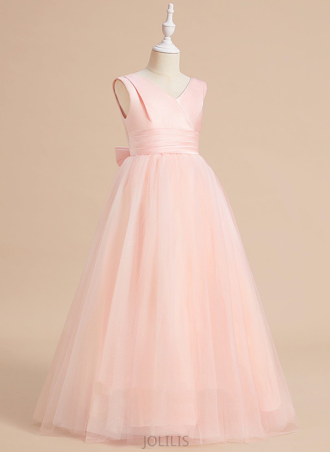 Ball-Gown/Princess V-neck Flower - Dress Flower Girl Dresses Satin/Tulle Sleeveless Floor-length Girl Chana Bow(s) With