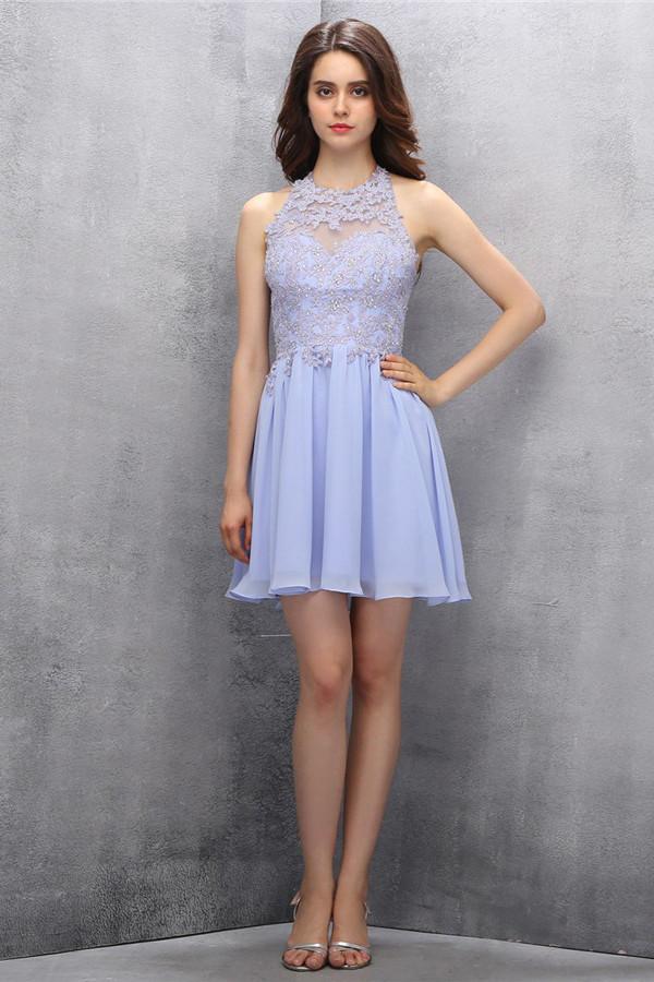 Lovely High Neck Chiffon Homecoming Dress With Beading ED89