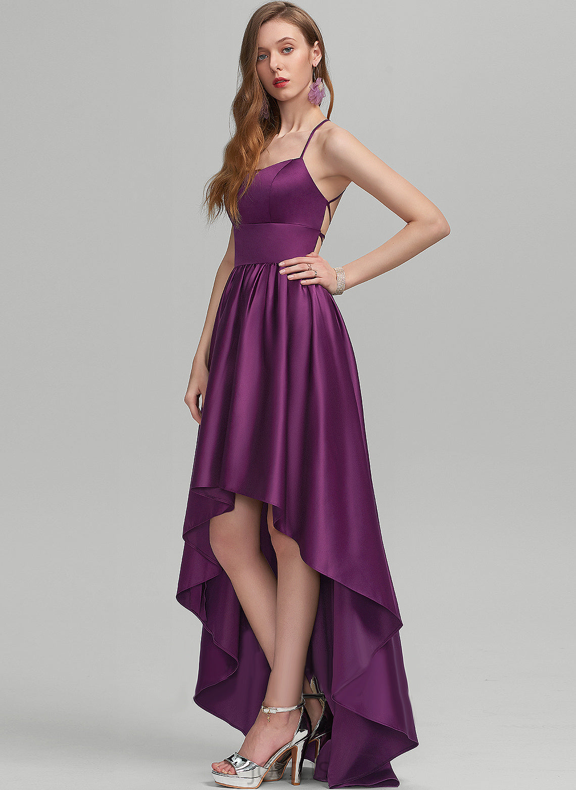 Ball-Gown/Princess Square Prom Dresses Satin Kelly Asymmetrical