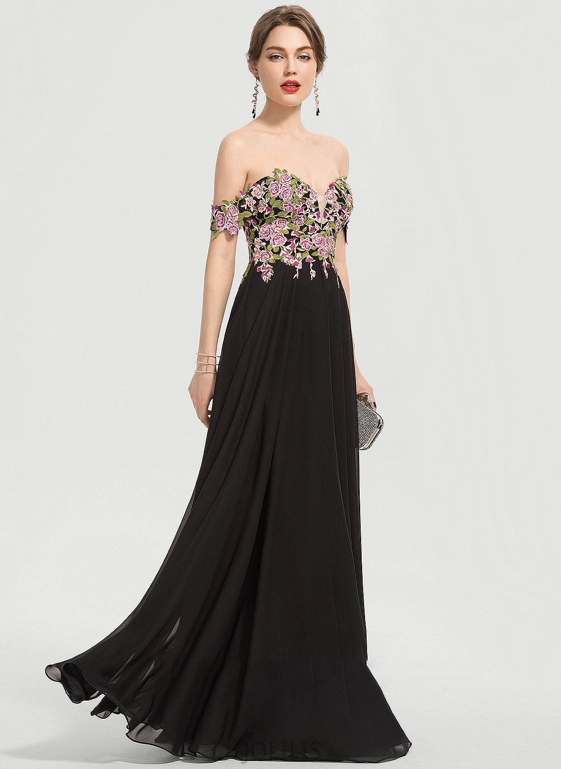 Off-the-Shoulder Chiffon Floor-Length Ball-Gown/Princess Prom Dresses Elle