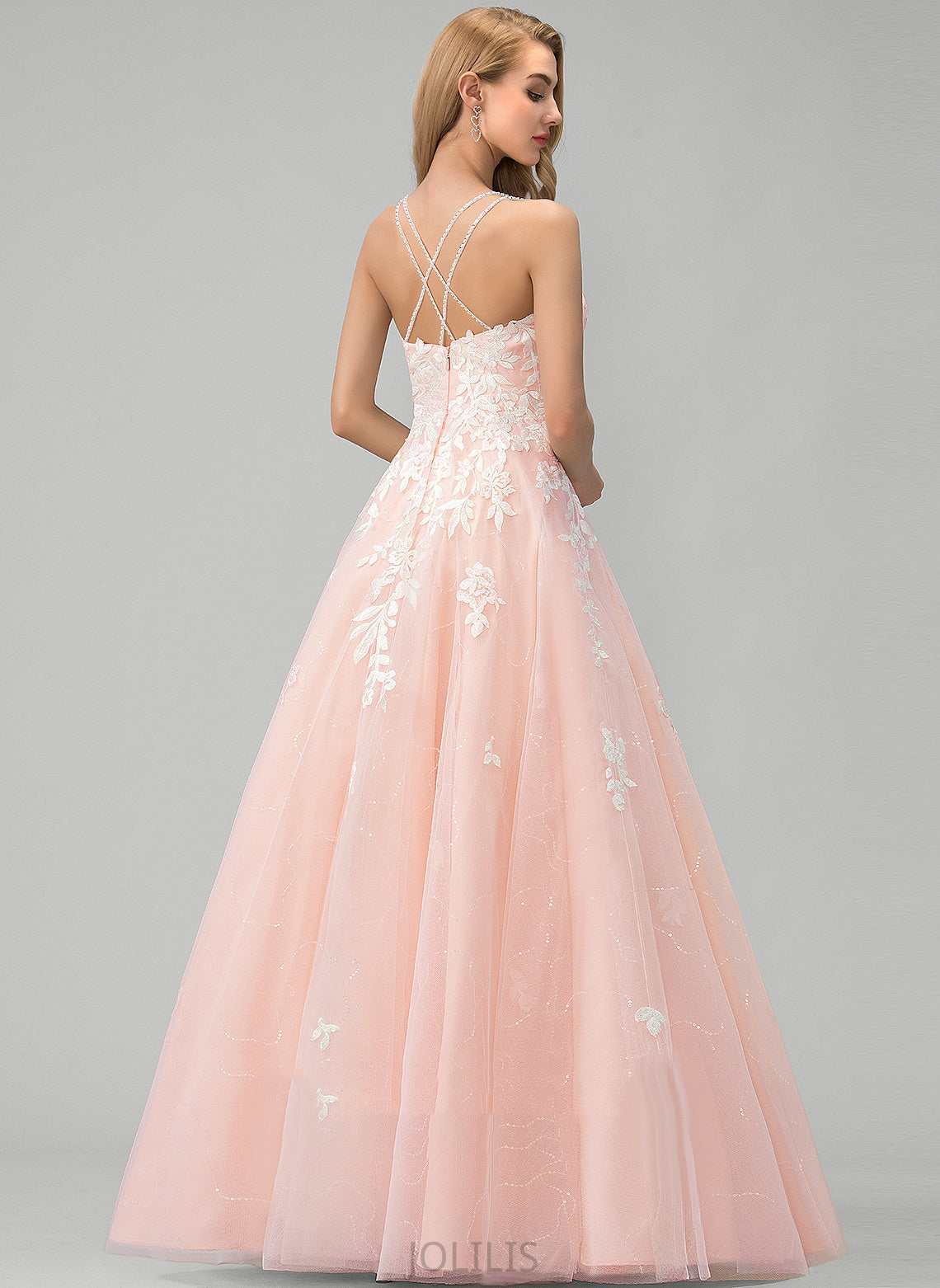 Ball-Gown/Princess Regan Sequins Floor-Length Square With Prom Dresses Tulle