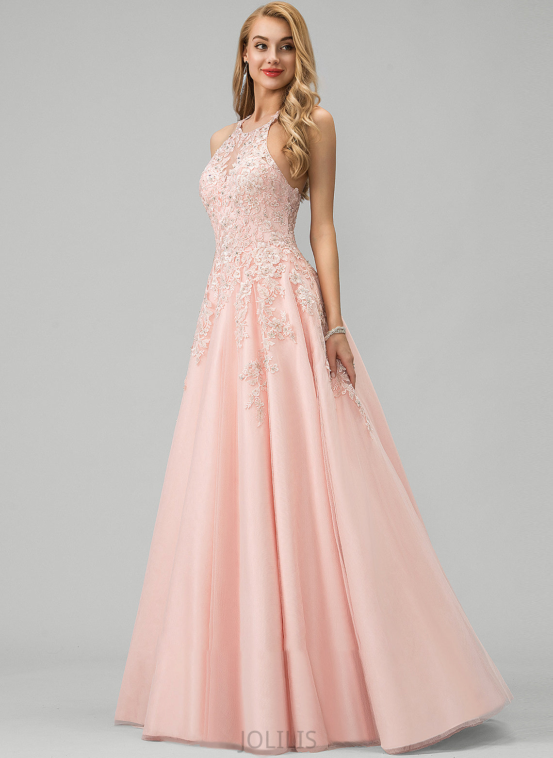 Scoop Prom Dresses Sequins Beading Lace Neck Floor-Length Ball-Gown/Princess With Tulle Frederica