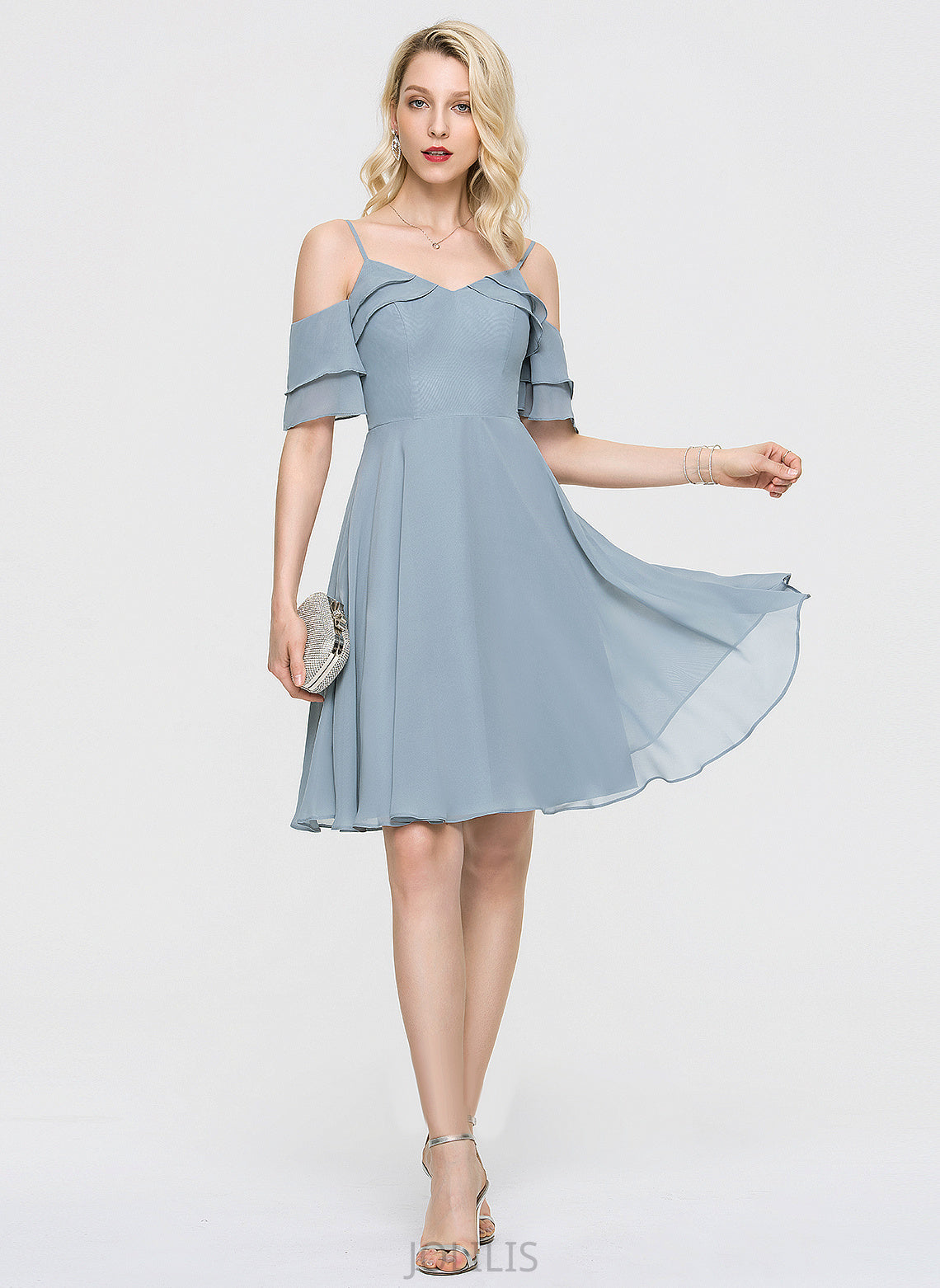 Jess Cascading Chiffon Homecoming Dresses Ruffles Knee-Length V-neck Dress With A-Line Homecoming