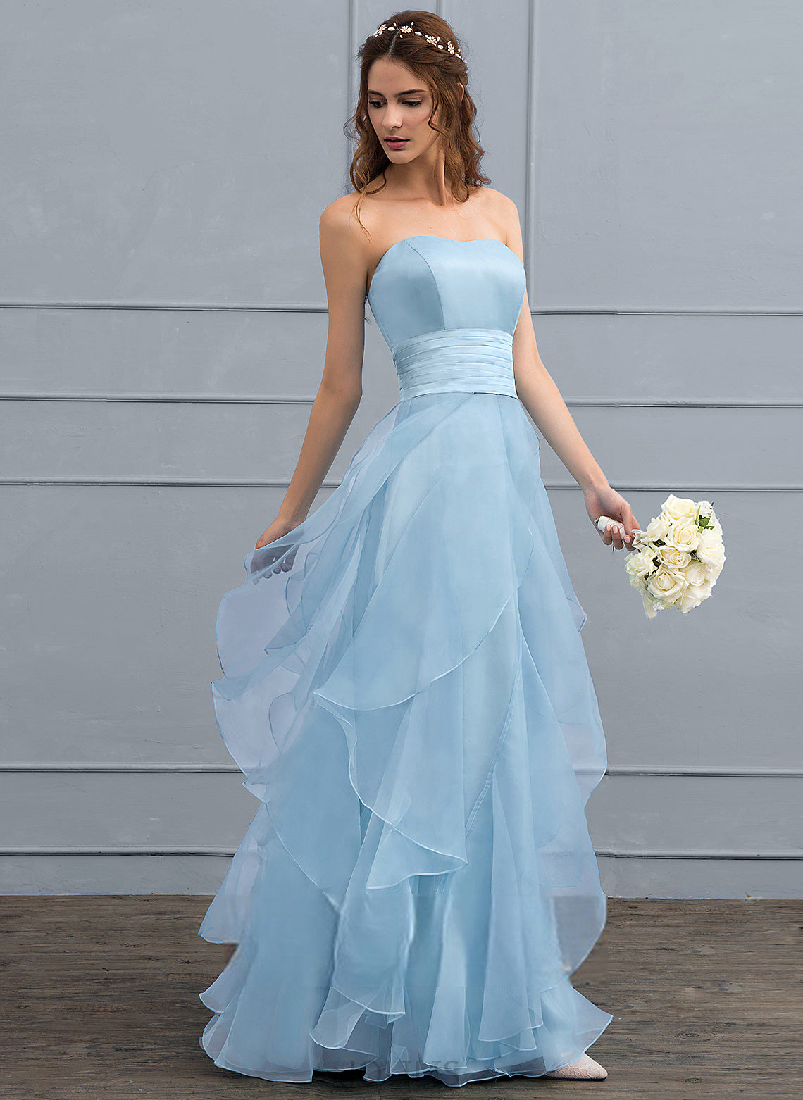 Wedding Ruffles With Floor-Length Wedding Dresses Sweetheart Donna A-Line Dress Charmeuse Organza Cascading