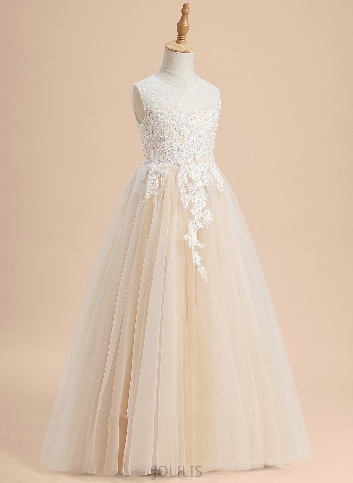 Girl Floor-length Lace/Beading Tulle Neck Willa Flower Girl Dresses Scoop A-Line - Sleeveless Flower With Dress