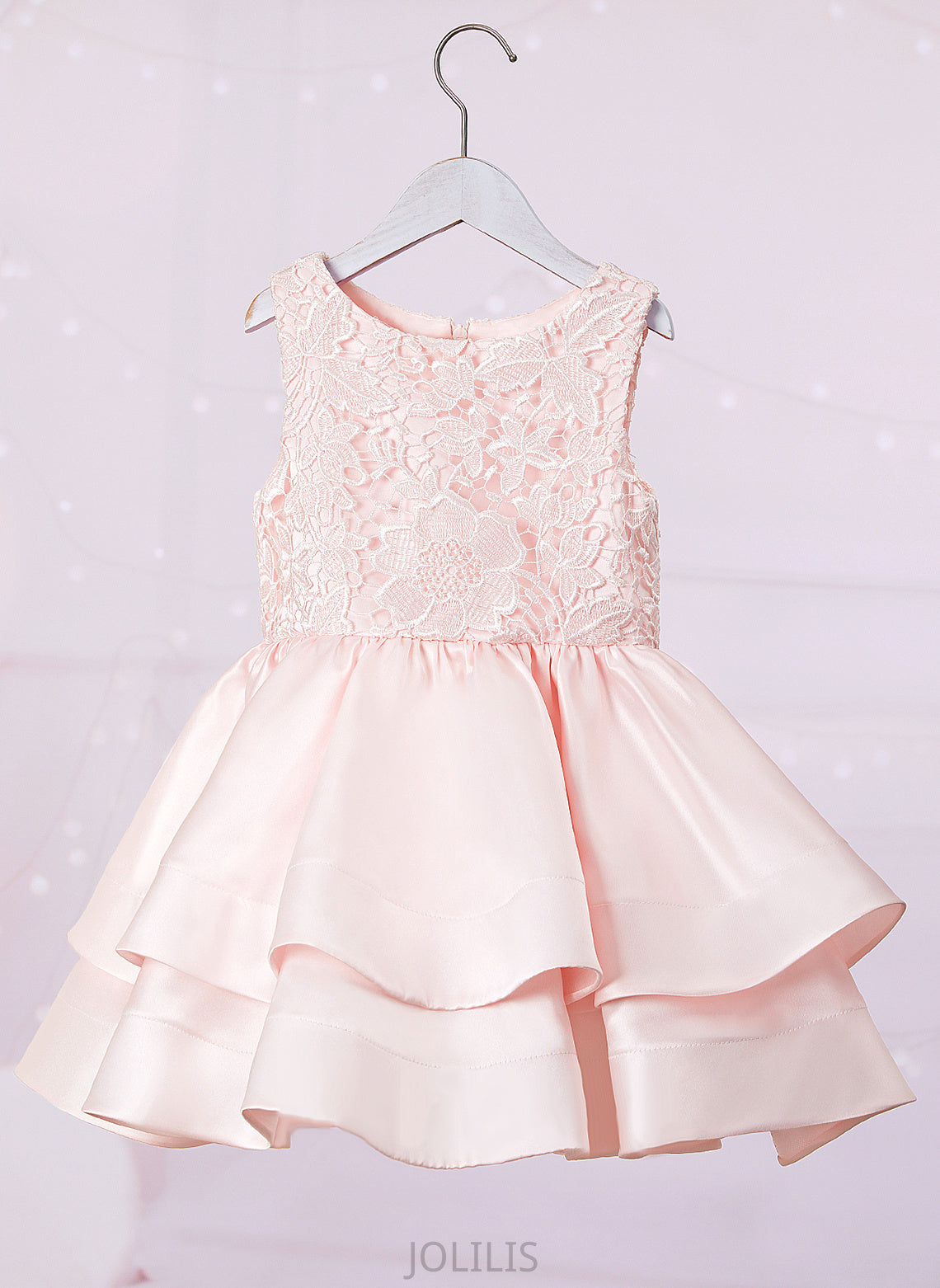 A-Line Flower Londyn Sleeveless Dress Short/Mini - Scoop Neck Girl Satin/Lace Flower Girl Dresses