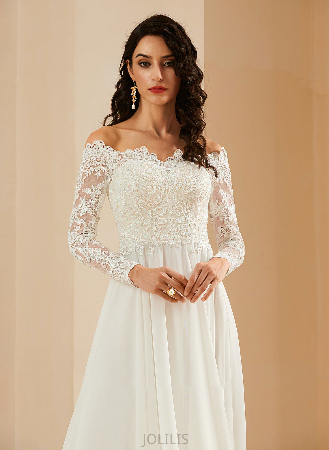 Sweep With Amiya Lace Wedding Wedding Dresses A-Line Dress Train Off-the-Shoulder