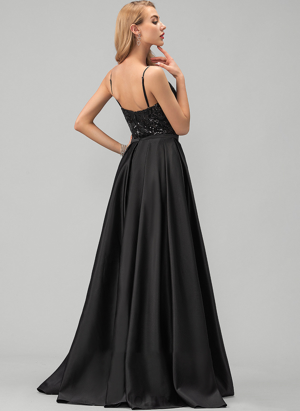 Andrea Prom Dresses Satin Floor-Length V-neck With A-Line Sequins