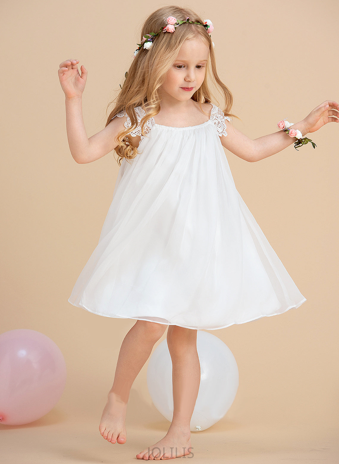 Flower Girl Chiffon With Flower Girl Dresses A-Line/Princess Adelaide Neck - Dress Sleeveless Scoop Tea-length Lace