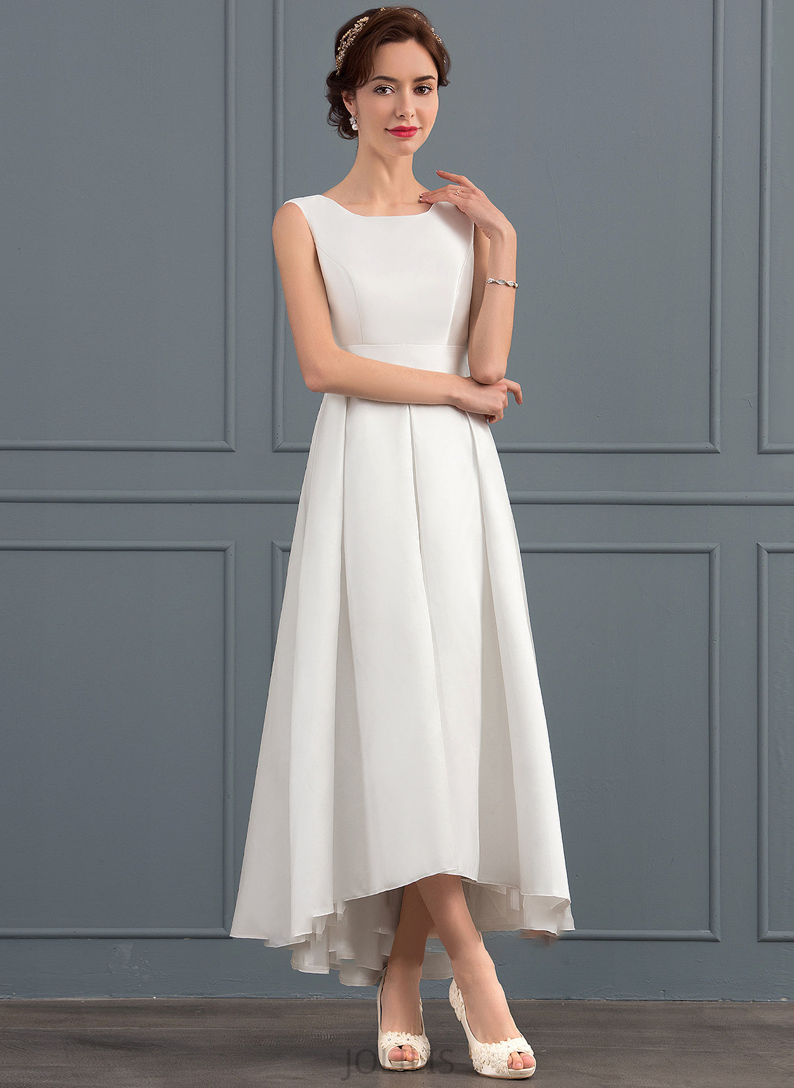 Dress Asymmetrical Square Wedding Dresses Wedding Satin Neckline A-Line Peggie