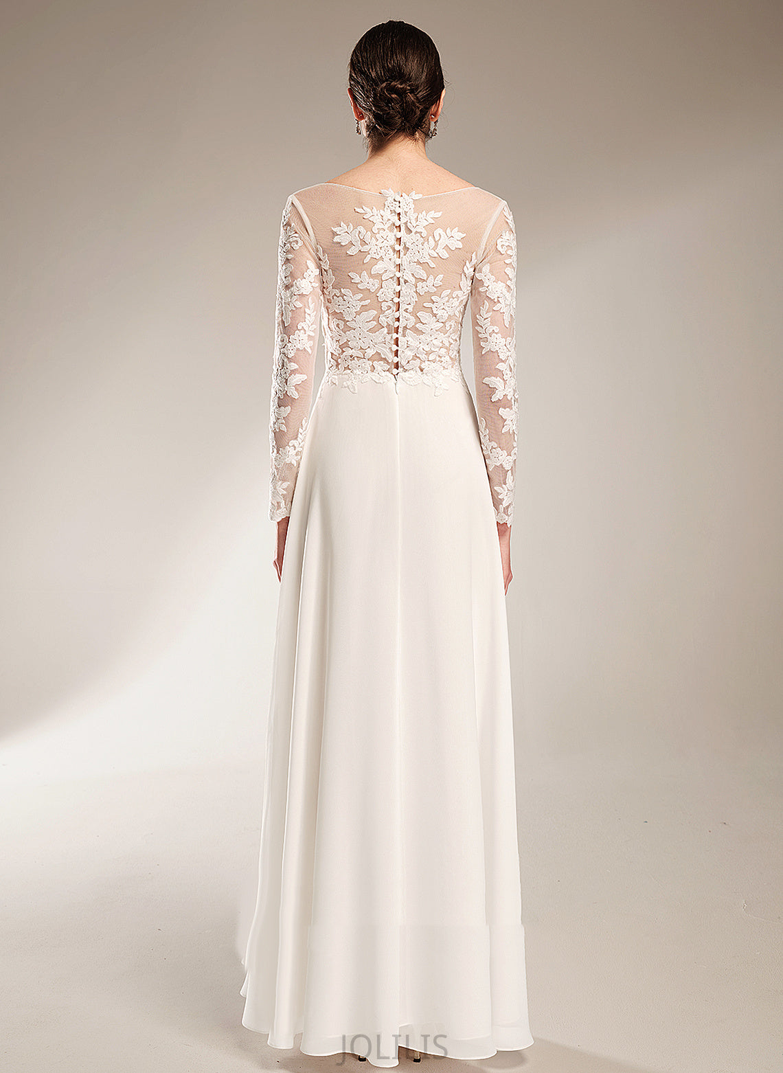 Wedding Dresses Split A-Line Lace V-neck Front Wedding Addyson With Floor-Length Chiffon Dress