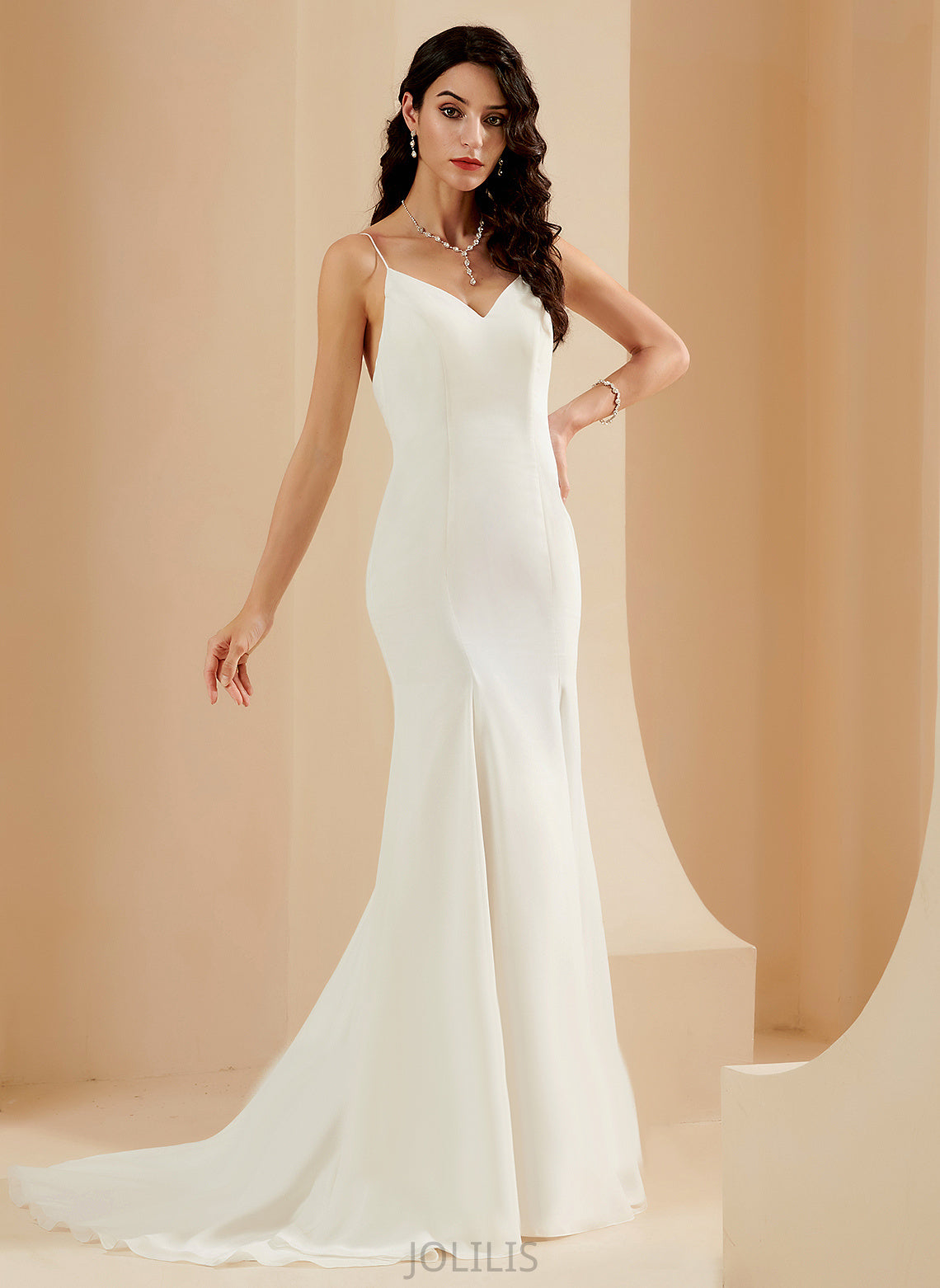 Train Court V-neck Dress Wedding Trumpet/Mermaid Wedding Dresses Marissa Chiffon