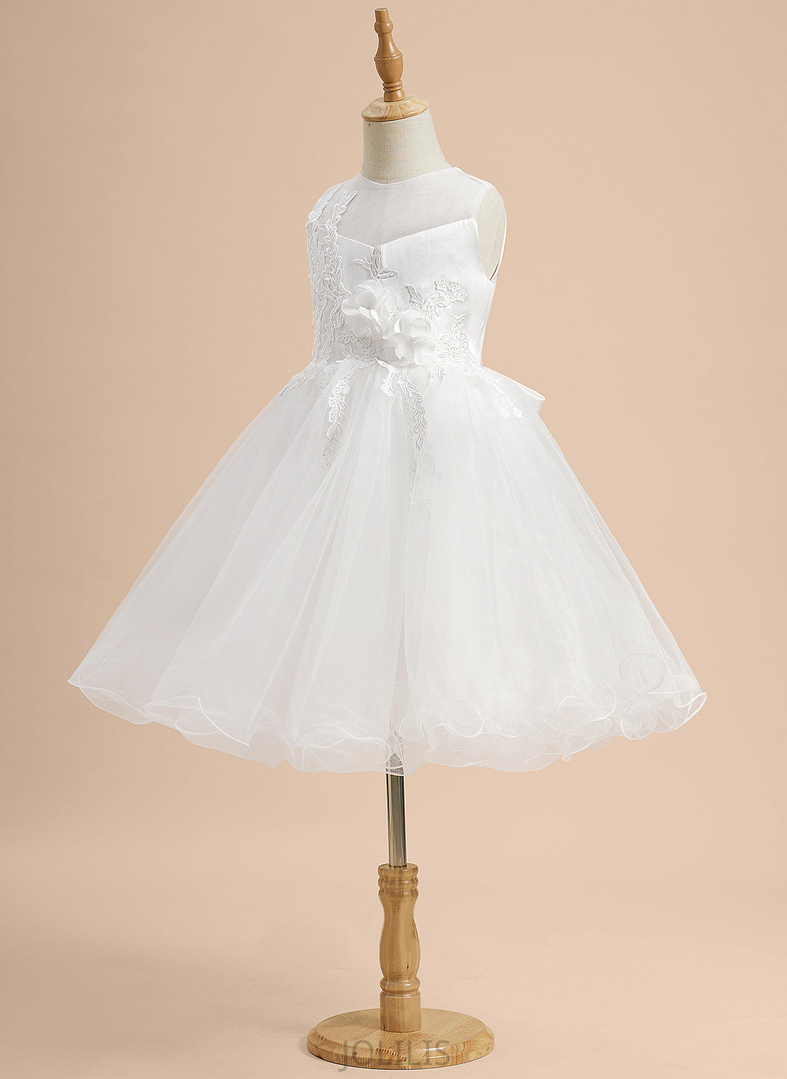 Neck Dress Girl Flower Girl Dresses A-Line Lizbeth Lace/Flower(s)/Bow(s) Scoop - With Sleeveless Knee-length Satin/Tulle Flower