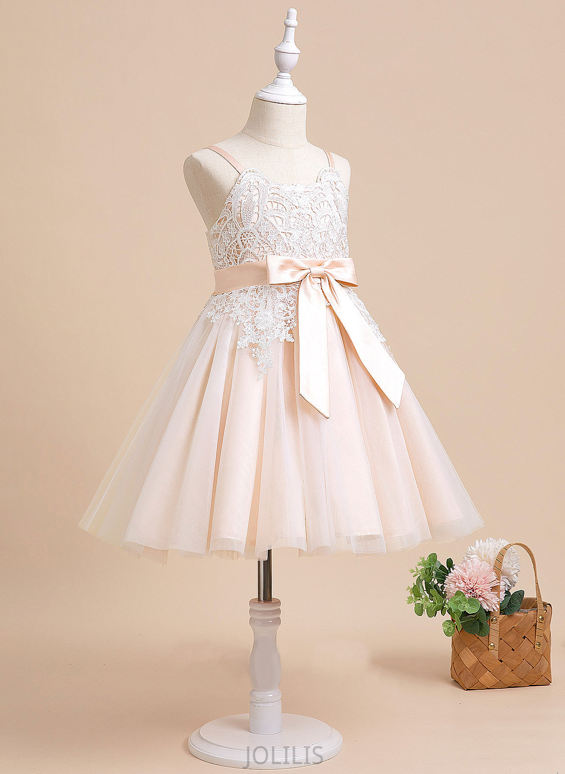 Dress Flower Uerica Knee-length Sleeveless Flower Girl Dresses - Neck Tulle Scalloped Girl With A-Line Bow(s)