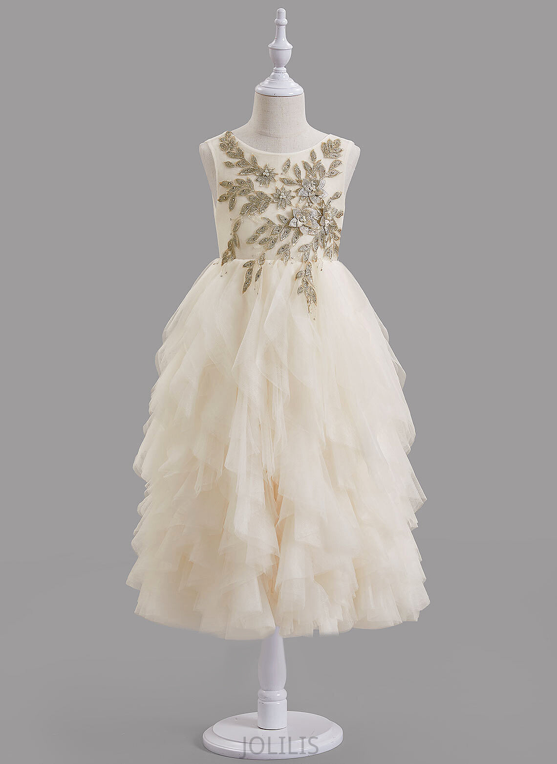 Scoop Dress Sleeveless - Flower Back With Clara Flower Girl Dresses Tea-length Neck Beading/V Girl A-Line Tulle/Lace