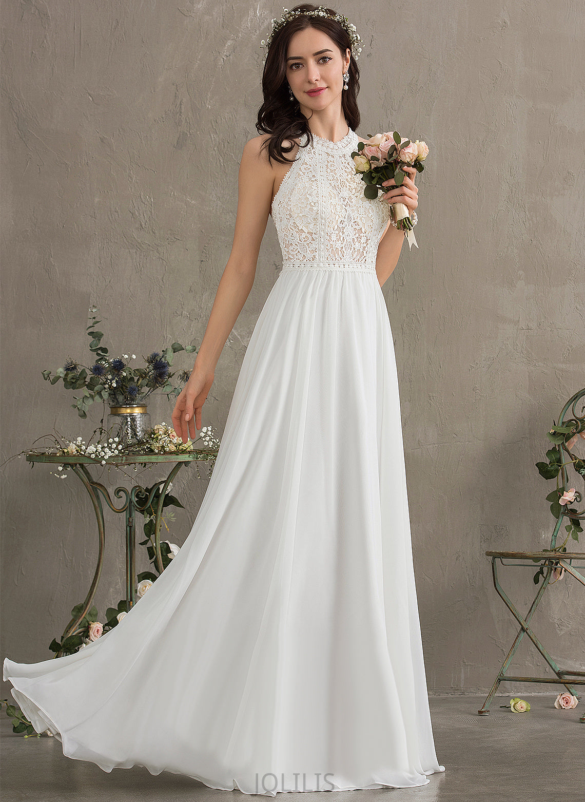 Lace Wedding Wedding Dresses Floor-Length Chiffon Dress A-Line Marely