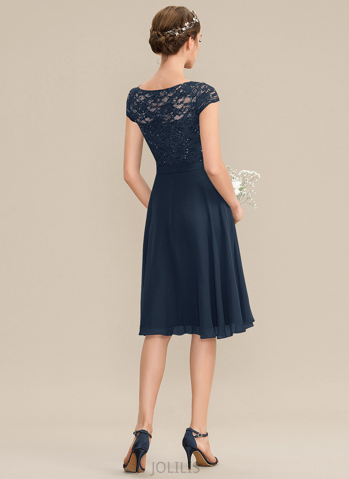 Lace A-Line Chiffon With Scoop Homecoming Dress Knee-Length Bow(s) Eliana Neck Homecoming Dresses