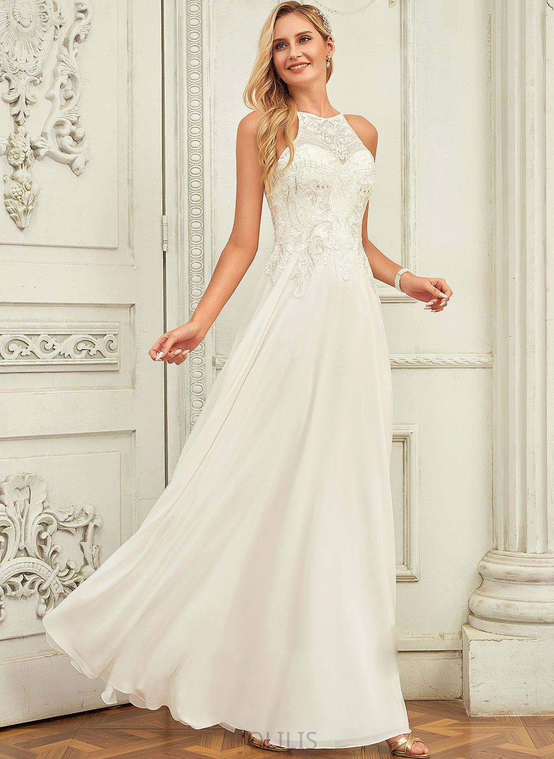 Chiffon Scoop A-Line Wedding Dresses Floor-Length Dress Annalise Wedding Neck Lace