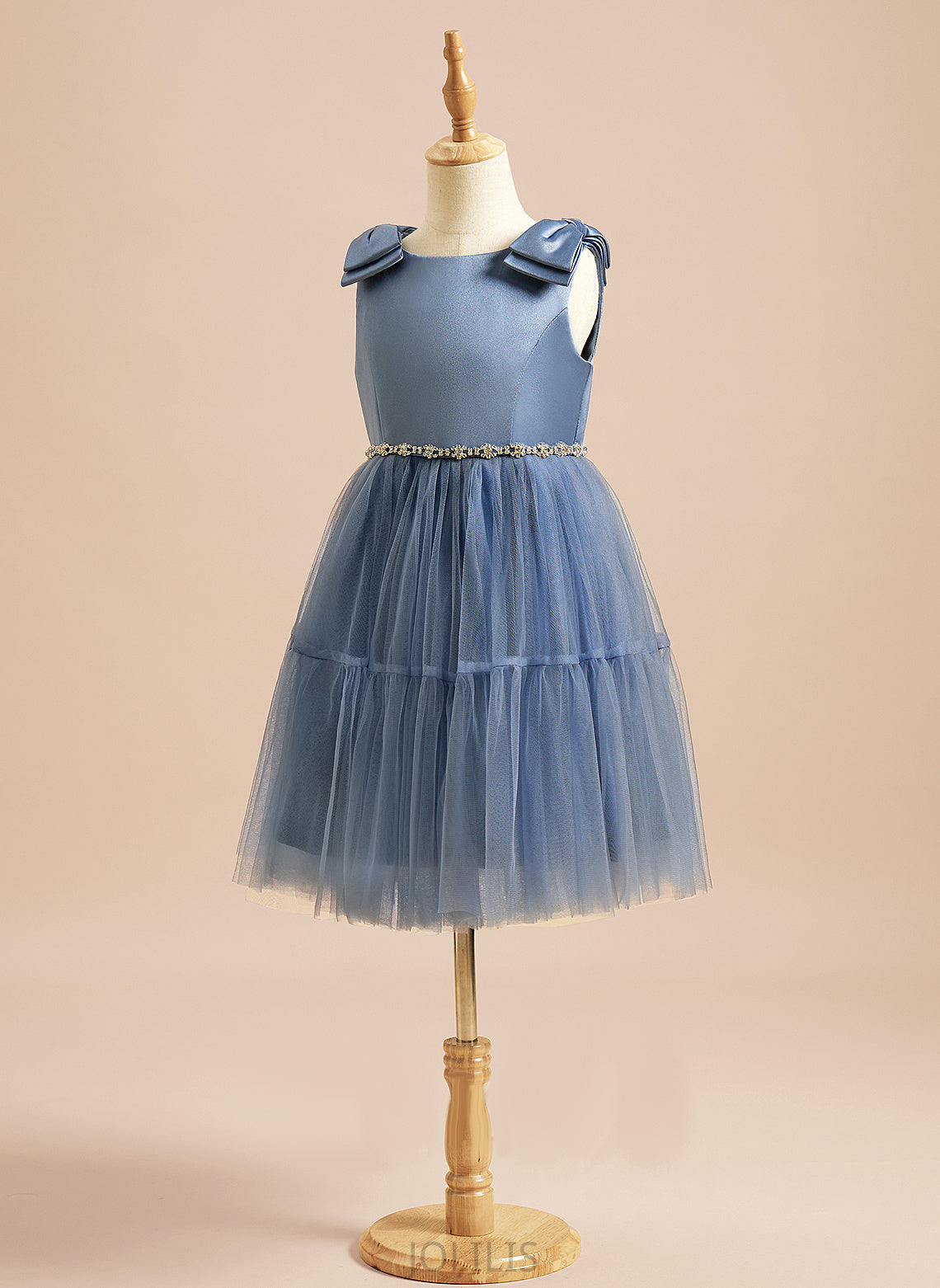 Neck Girl Scoop Sleeveless Knee-length - Beading/Bow(s) With Dress Flower Flower Girl Dresses A-Line Lyla Satin/Tulle