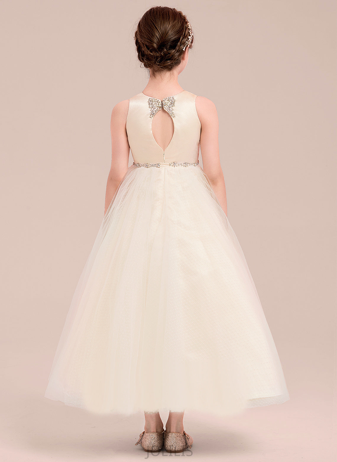 '- Mandy Scoop Beading Satin/Tulle Ankle-length With Girl Flower Girl Dresses Dress Sleeveless Flower A-Line Neck