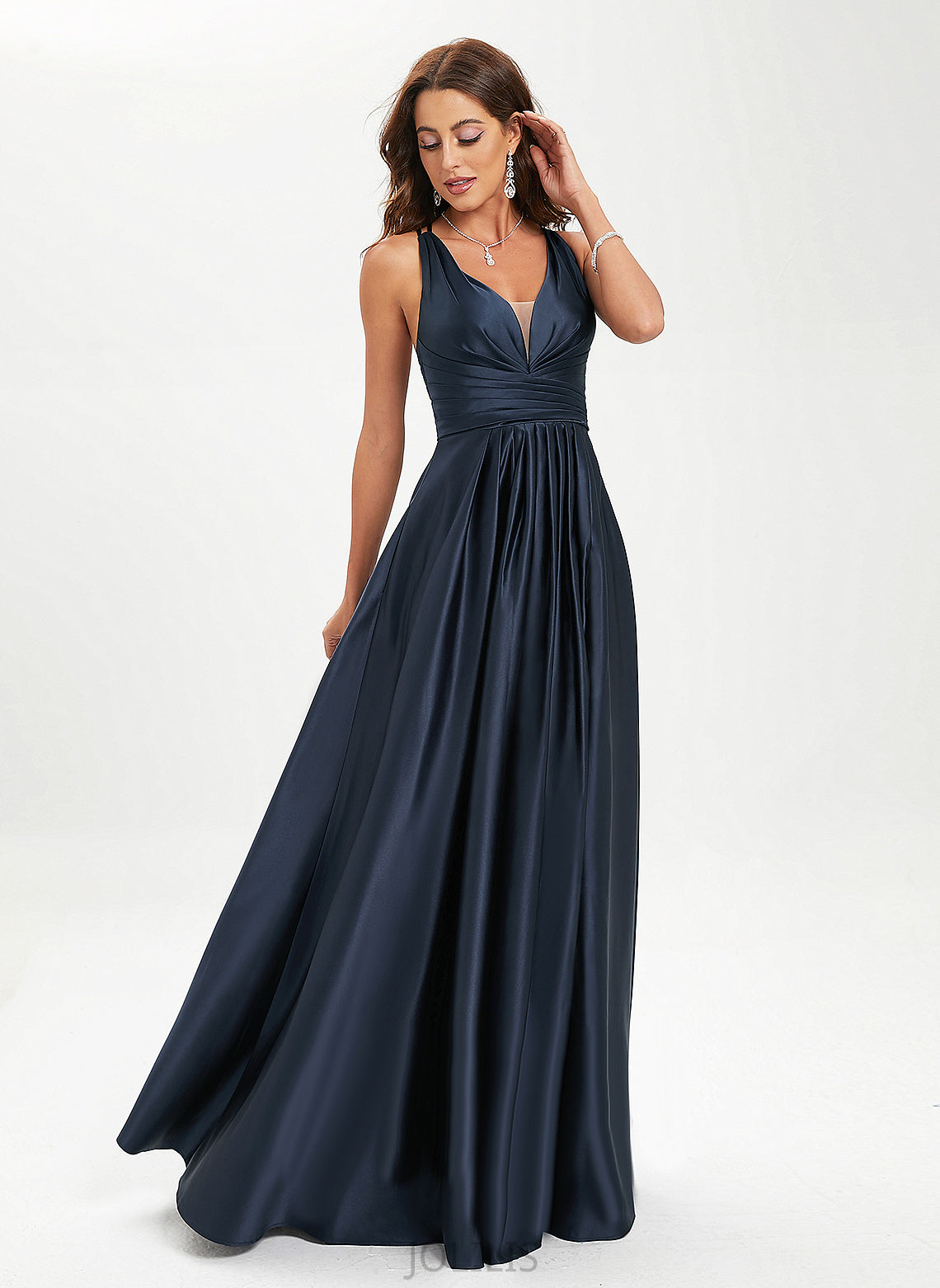 A-Line Floor-Length V-neck With Pleated Izabelle Prom Dresses