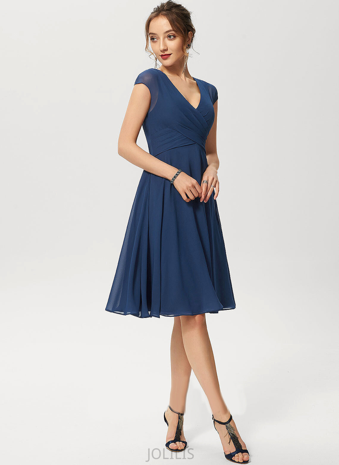 Homecoming Dresses Knee-Length A-Line With Jazmyn Homecoming Chiffon Dress Ruffle V-neck