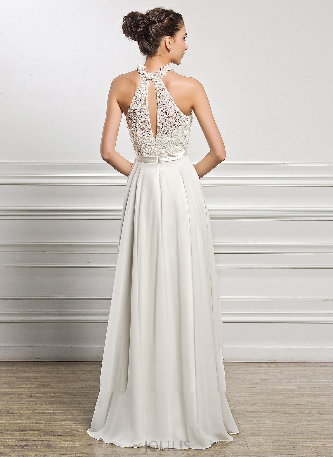 Chiffon Ingrid Beading Floor-Length Wedding Dress Sequins A-Line Neck Scoop Wedding Dresses With