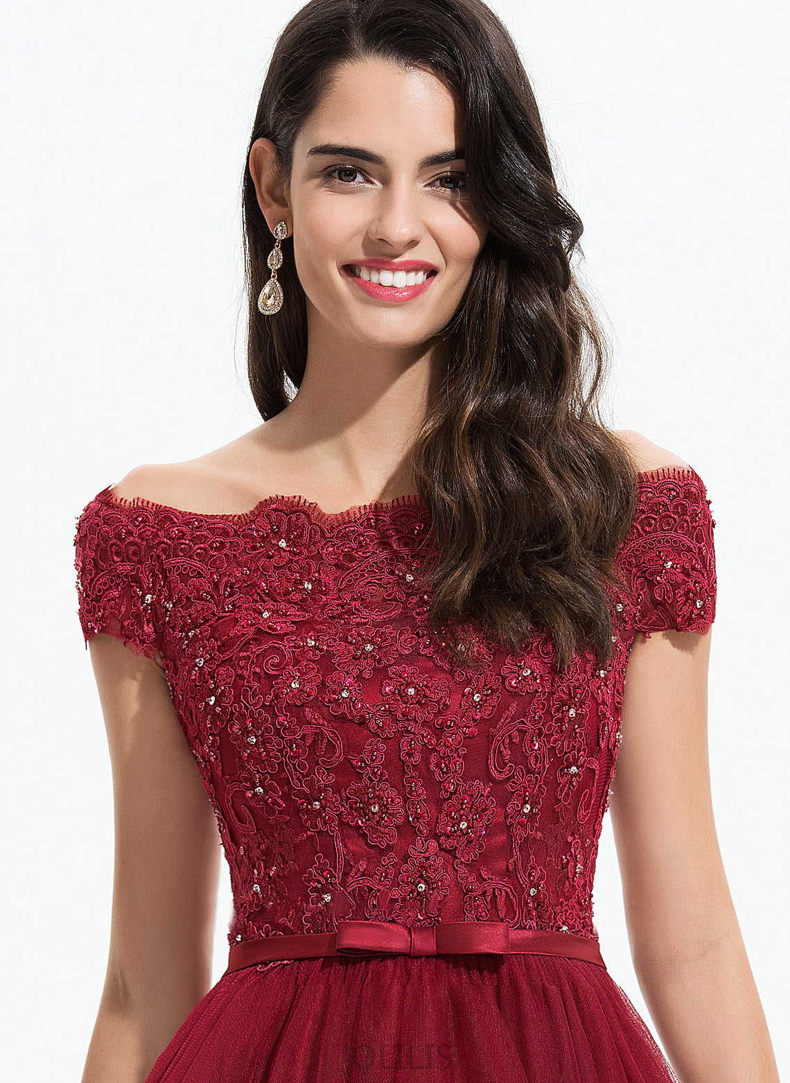 Homecoming Dresses A-Line Off-the-Shoulder Beading With Asymmetrical Lace Homecoming Bow(s) Ruth Dress Tulle