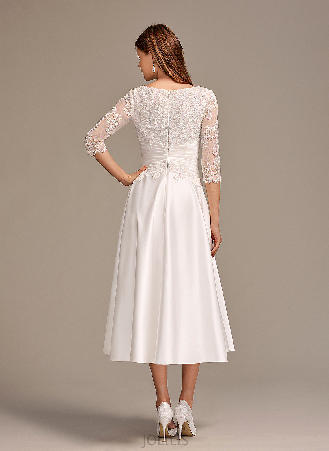 Dress Scoop Tracy Neck Tea-Length Pockets Wedding With Wedding Dresses A-Line