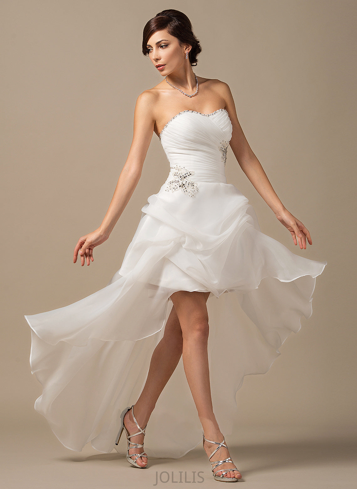 A-Line Asymmetrical Wedding Dresses Sequins With Wedding Iyana Organza Beading Ruffle Dress Sweetheart