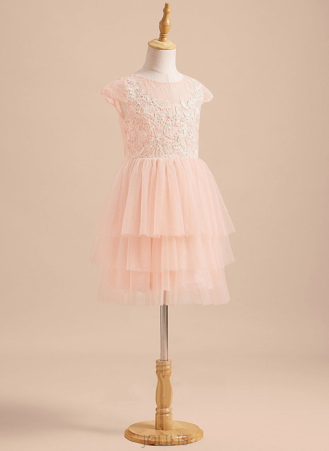 Knee-length Scoop Neck Girl With Back Sleeves - Lace/V A-Line Tulle Monique Flower Girl Dresses Flower Dress Short